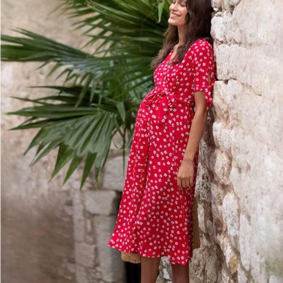 Seraphina Red Midi Wrap Maternity Dress - Picture 2 of 3